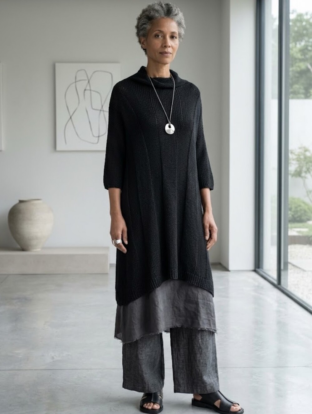 Eileen Fisher Alpaca & Silk Blend Tunic Sweater Size L